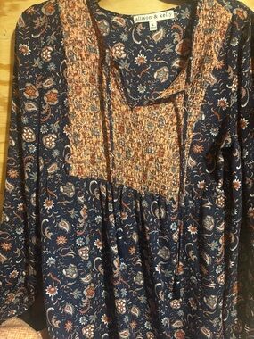 Allison & Kelly Navy Paisley Smocked Boho Top